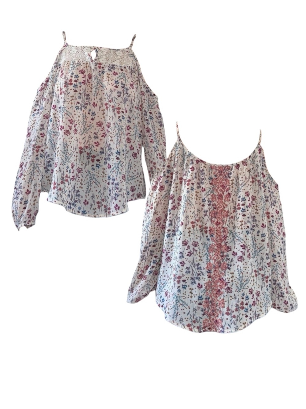 Rewind Floral Cold Shoulder Blouse - Cream and Purple